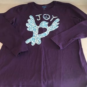 Long sleeve light weight purple Christmas shirt.